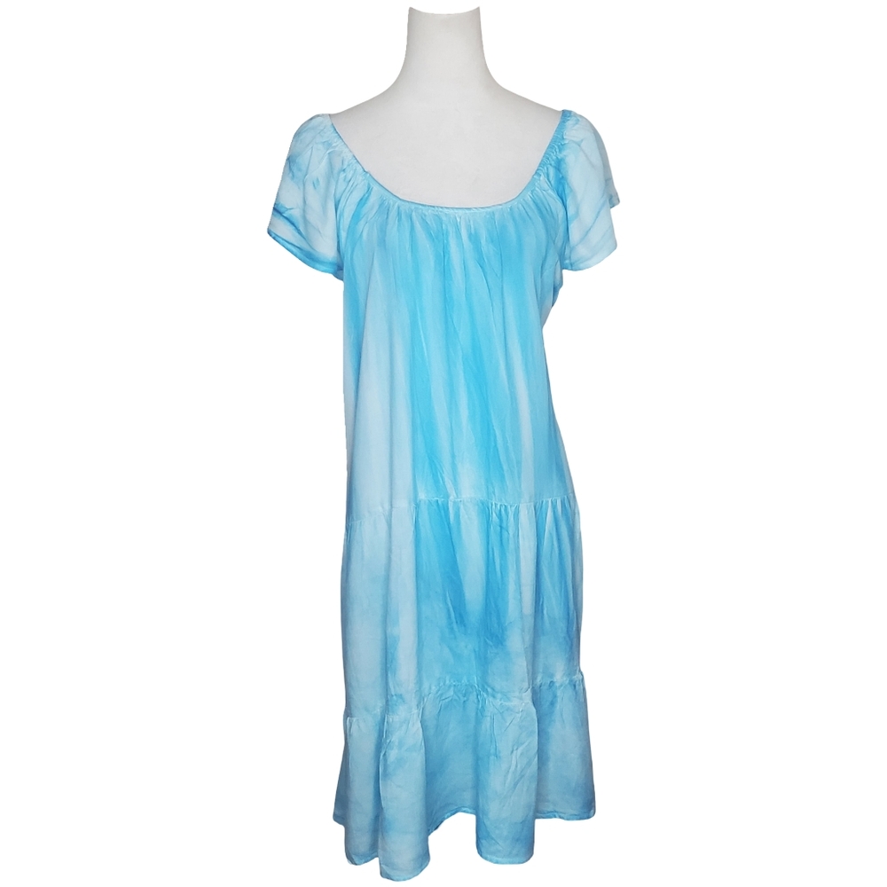 Raviya 100% Rayon Plus Size Tie Dye Flutter Sleeve Tiered Sundress